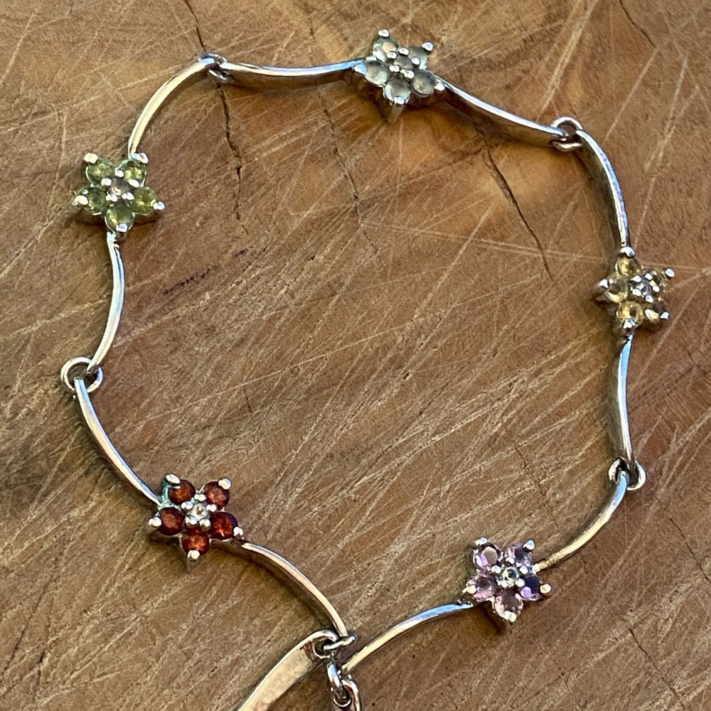 Wow! 925 sterling silver Link necklace with gemstone stars